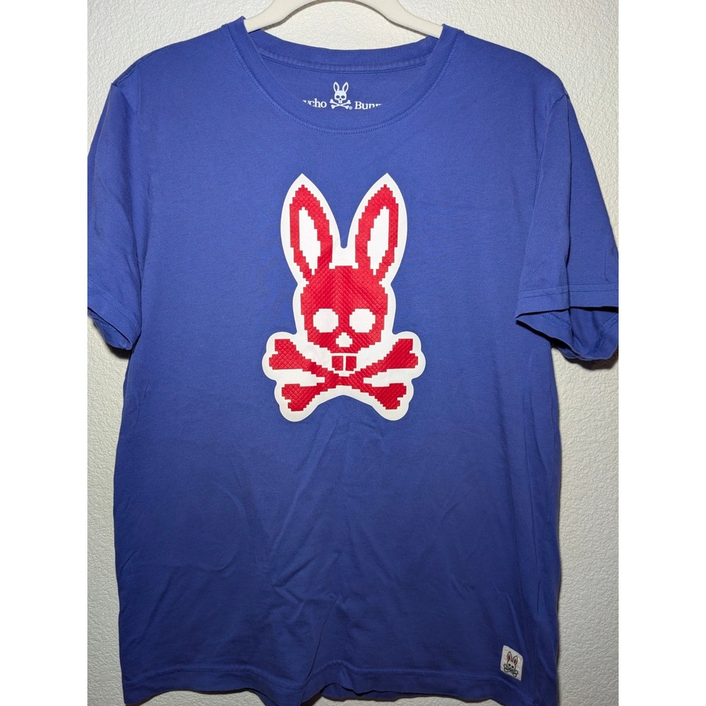 Psycho Bunny T-Shirt Pixel Art 5 Large Blue Pixel Graphic Pima Cotton Good Tee